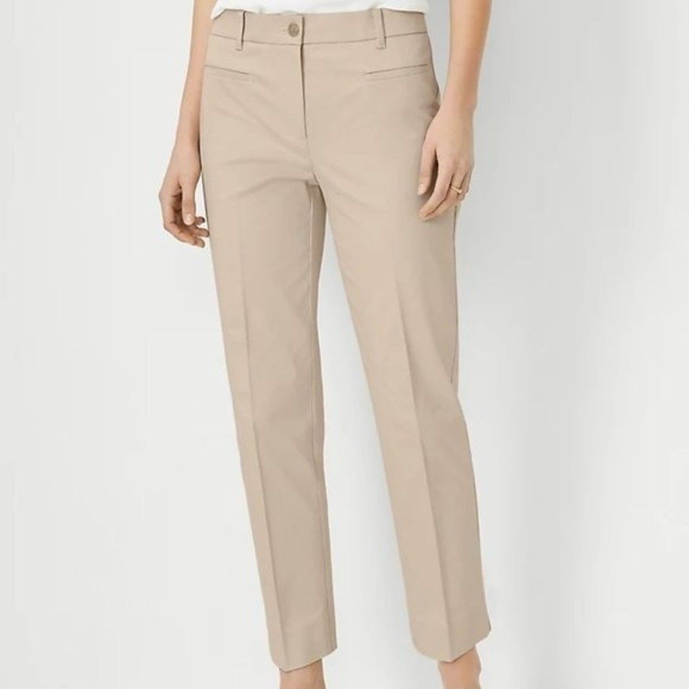 Ann Taylor Cotton Crop Ankle Pant Soft Khaki 8